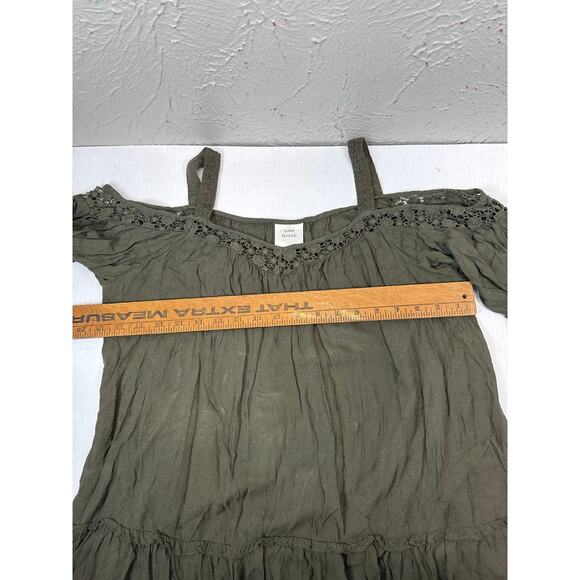 Knox‎ Rose Womens Olive Green Prairie Boho Cold Shoulder 3/4 Sleeve Top Large - Picture 4 of 4